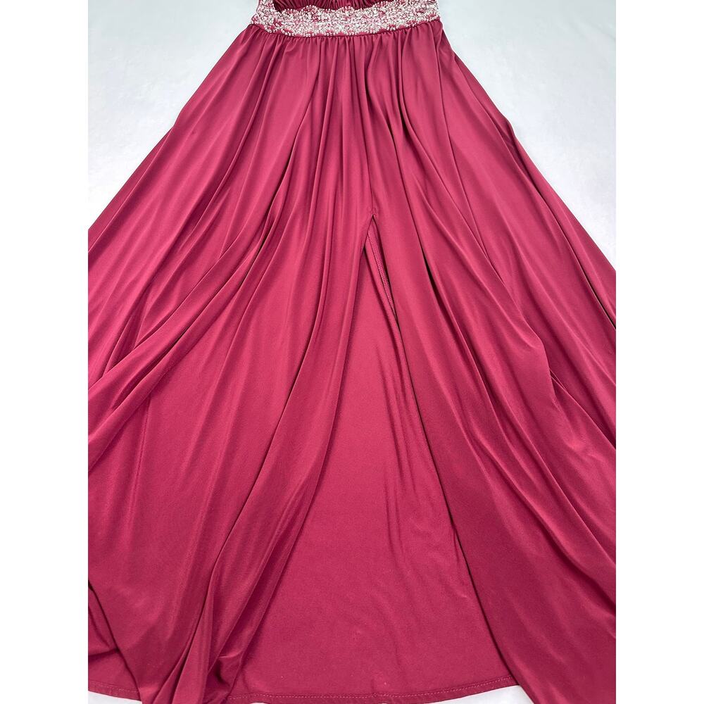 R&M Richards Wine Beaded Halter Evening Gown Keyhole Neck Maxi Dress Size 8 - Picture 9 of 15